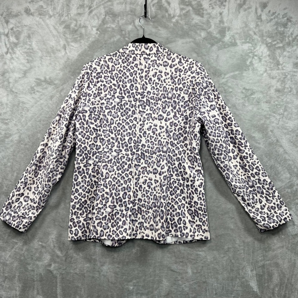 Rachel Zoe Blazer Women L Gray Leopard Print Linen Blend Preppy - Picture 2 of 12